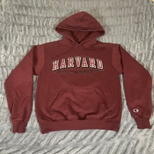 Champion Harvard University Crimson Red Hoodie Eco Fleece Pullover Size Small